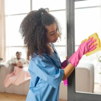 bigstock-Curly-Caregiver-Cleaning-The-G-296802931